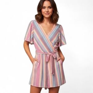 Blue‎ Rain By Francesca's Amie Striped Romper Size Medium